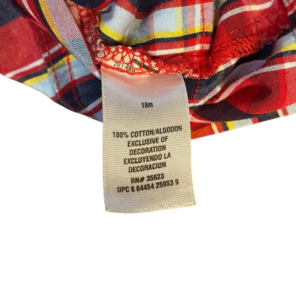 Carter's red blue plaid bulldog sleeveless‎ shorts boys romper SIZE 18M